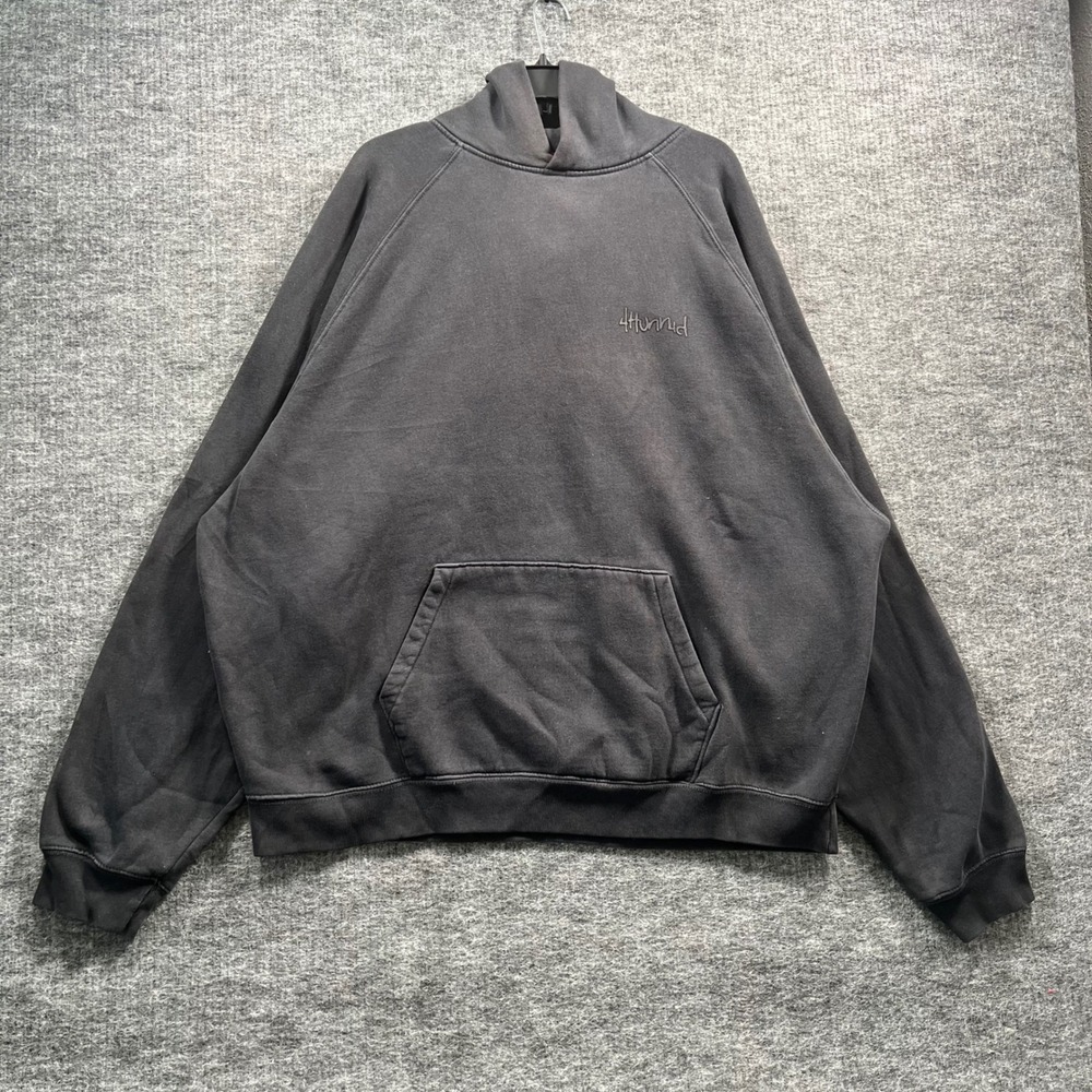 4Hunnid Komfort Mens XL Hoodie Washed Black Raglan Oversized Streetwear Pullover